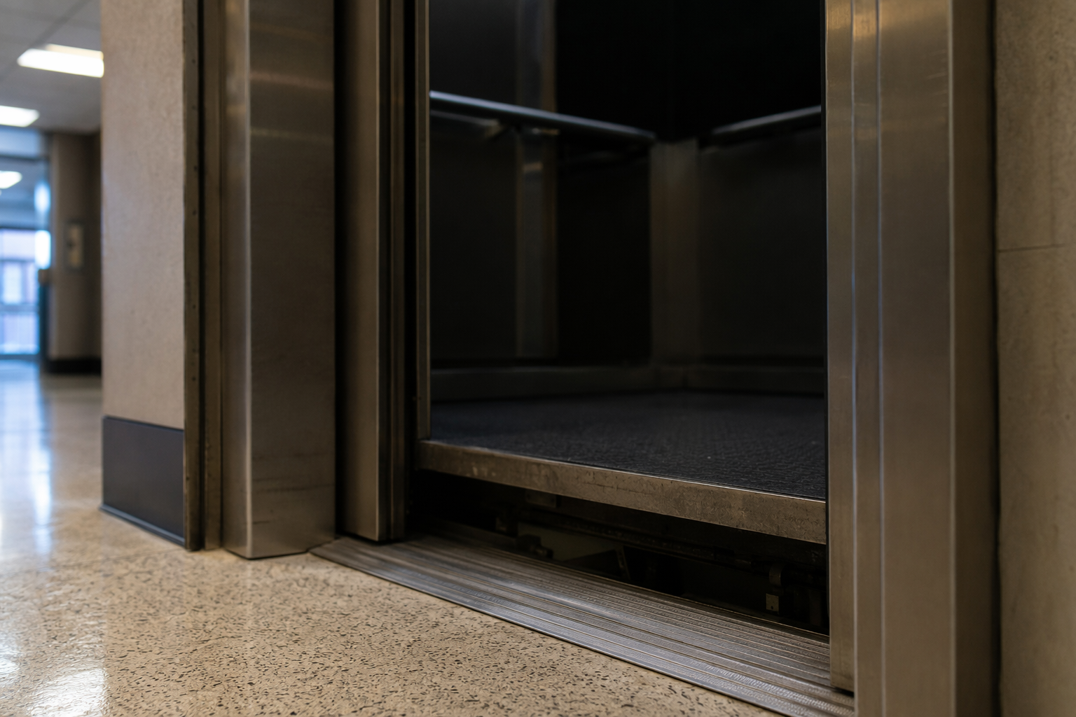 Scottsdale elevator stopped between floors with visible door gap and misaligned landing — a leveling failure requiring emergency elevator repair