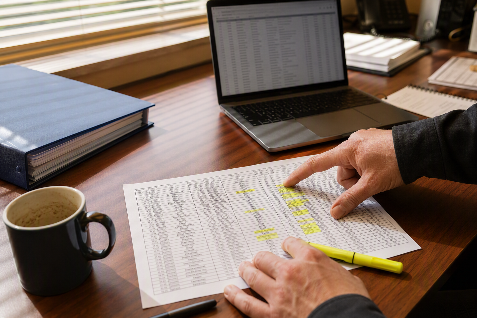 Facilities director reviewing elevator breakdown frequency data and inspection records on a desk in Mesa AZ to identify reliability red flags