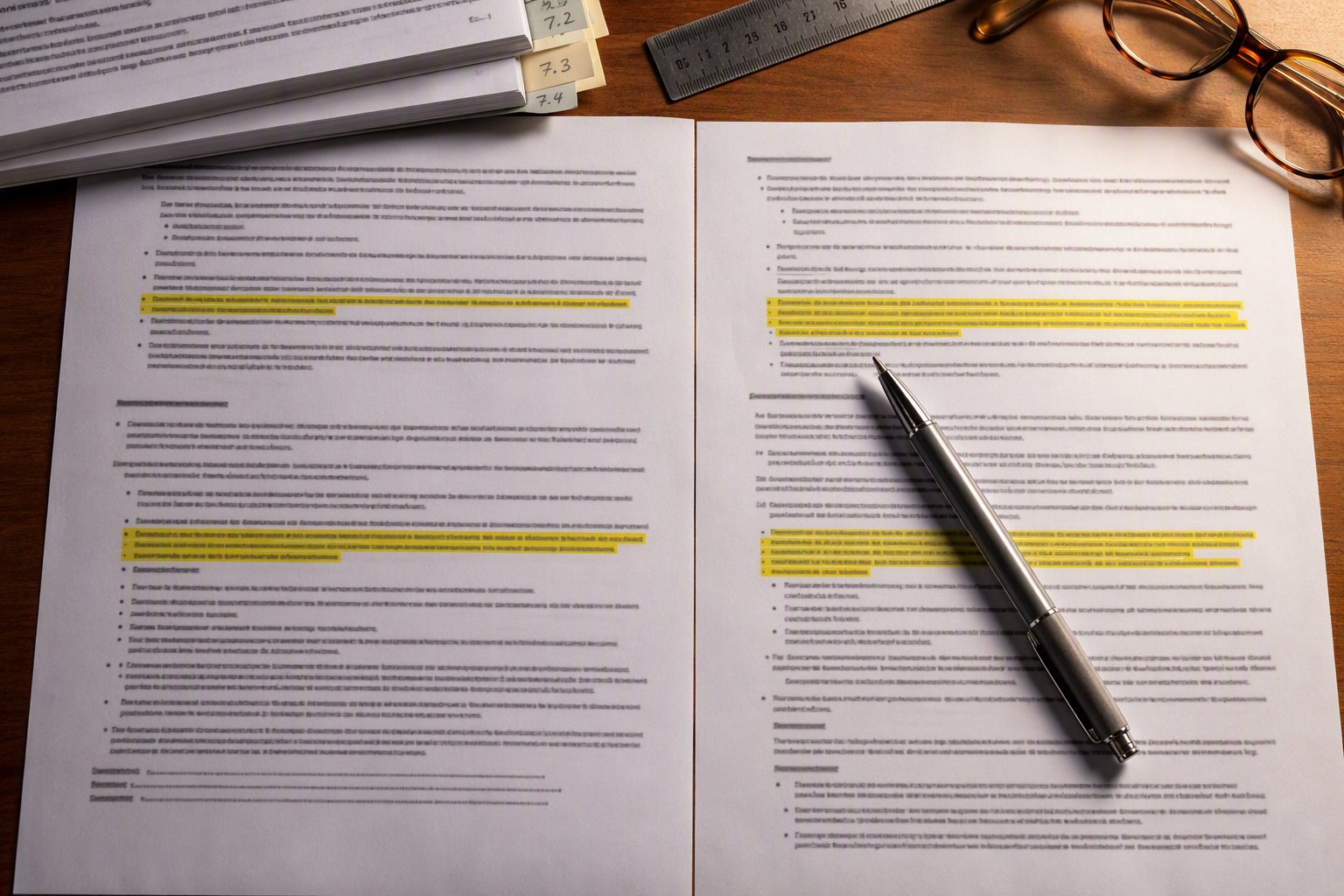 Two elevator maintenance contracts compared side by side on a desk showing highlighted exclusion clauses that shift repair costs back to Arizona building owners