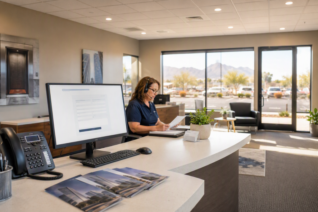Arizona Elevator Solutions office reception area in Phoenix AZ where customers can contact the company owner and submit elevator service inquiries