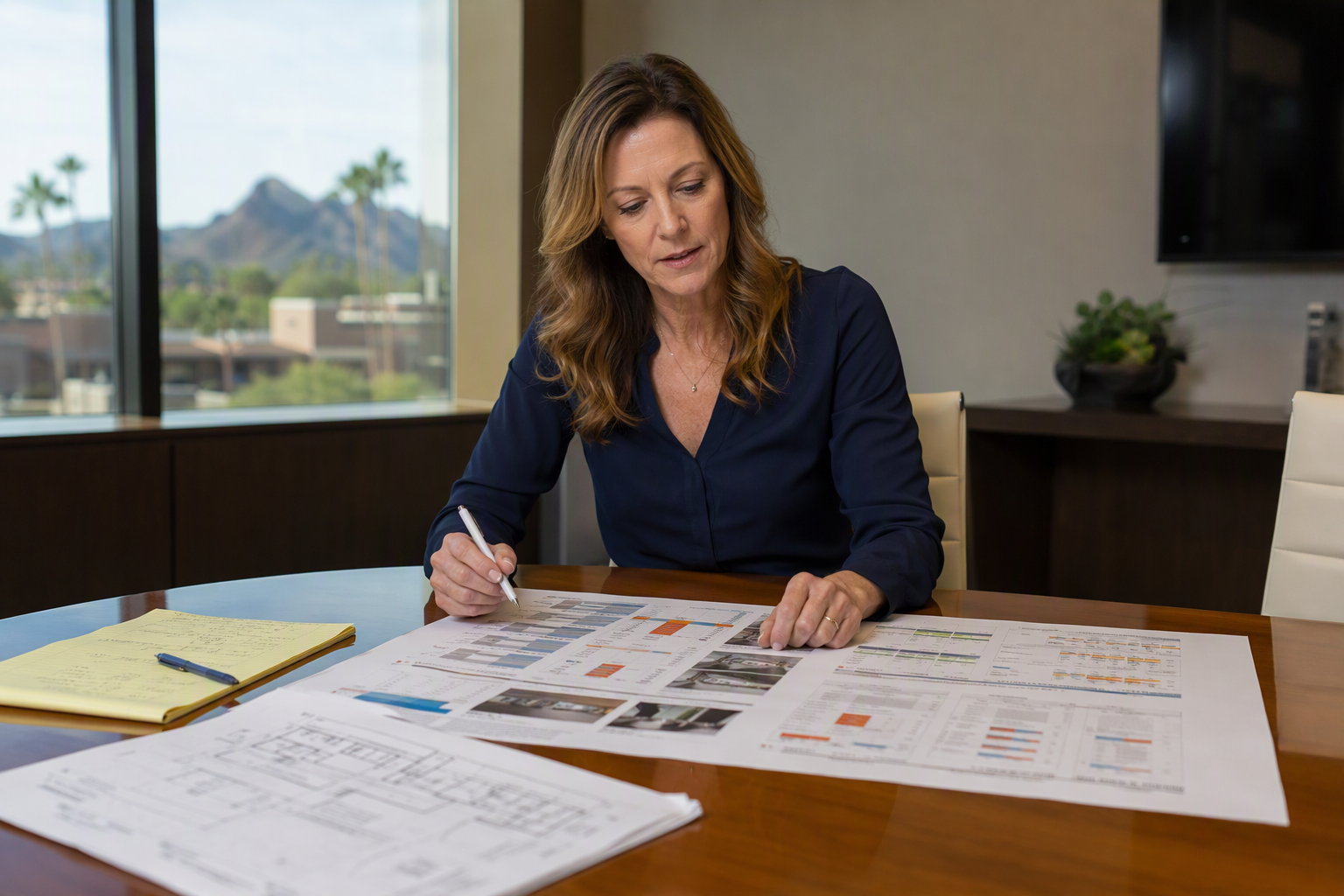 Property manager in Scottsdale AZ reviewing elevator repair versus modernization cost data — a critical decision process for commercial office building owners facing recurring elevator problems.