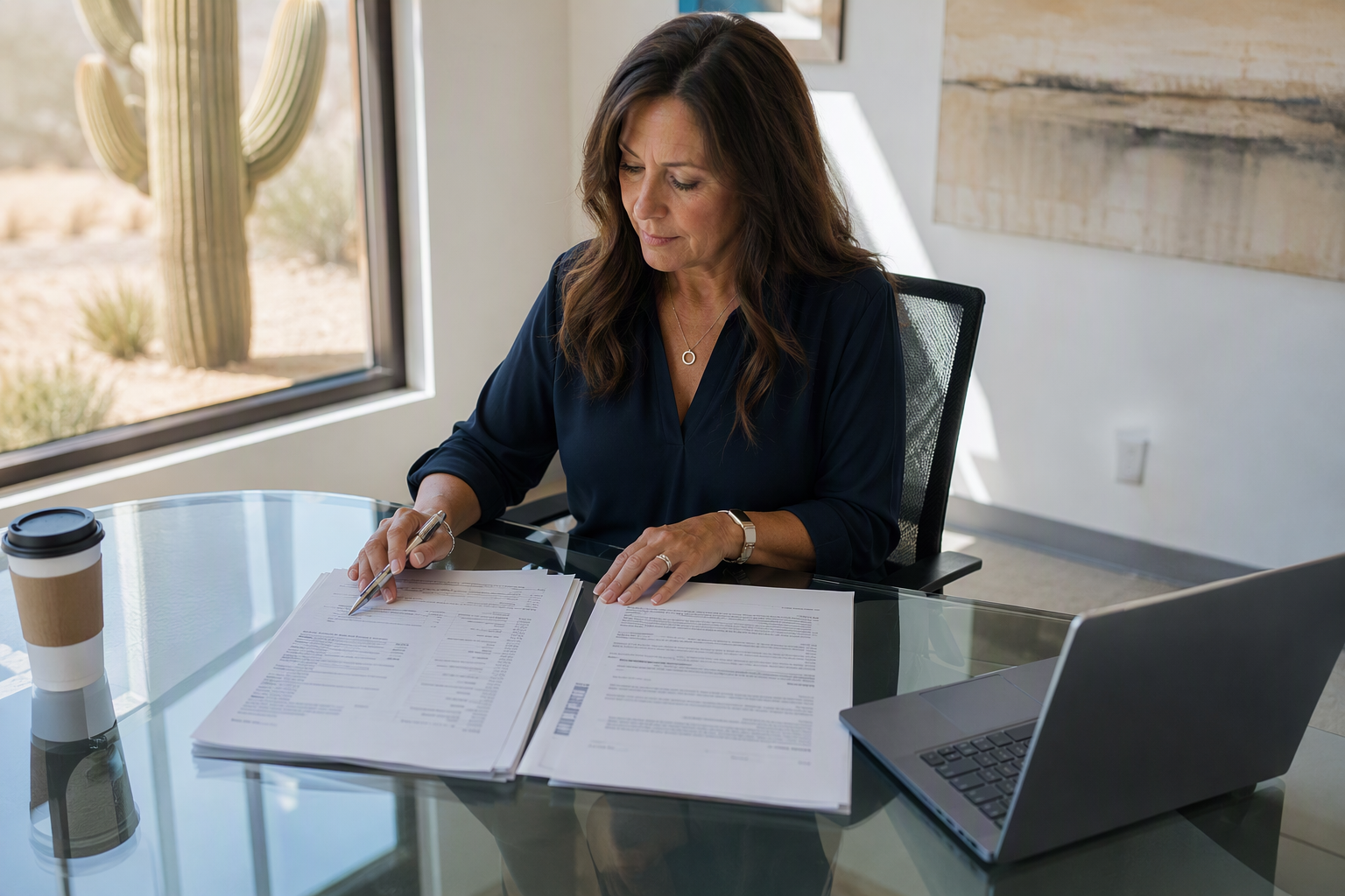 Arizona property manager comparing elevator deficiency repair estimate versus full modernization proposal at a Scottsdale office, evaluating cost and compliance timelines.