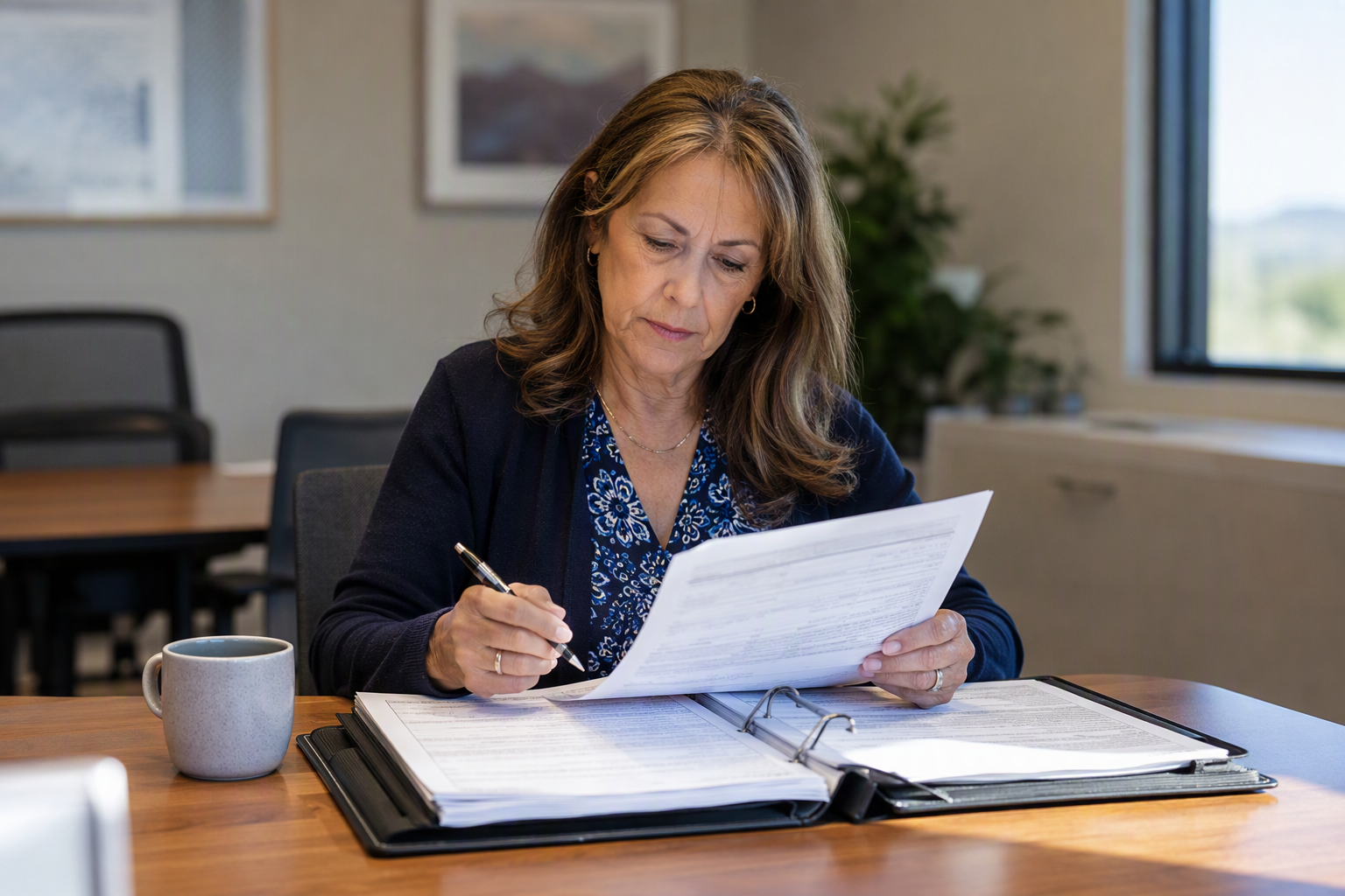 Assisted living facility administrator reviewing Arizona elevator inspection certificate and ASME A17.1 compliance documents to meet state legal requirements for senior care properties