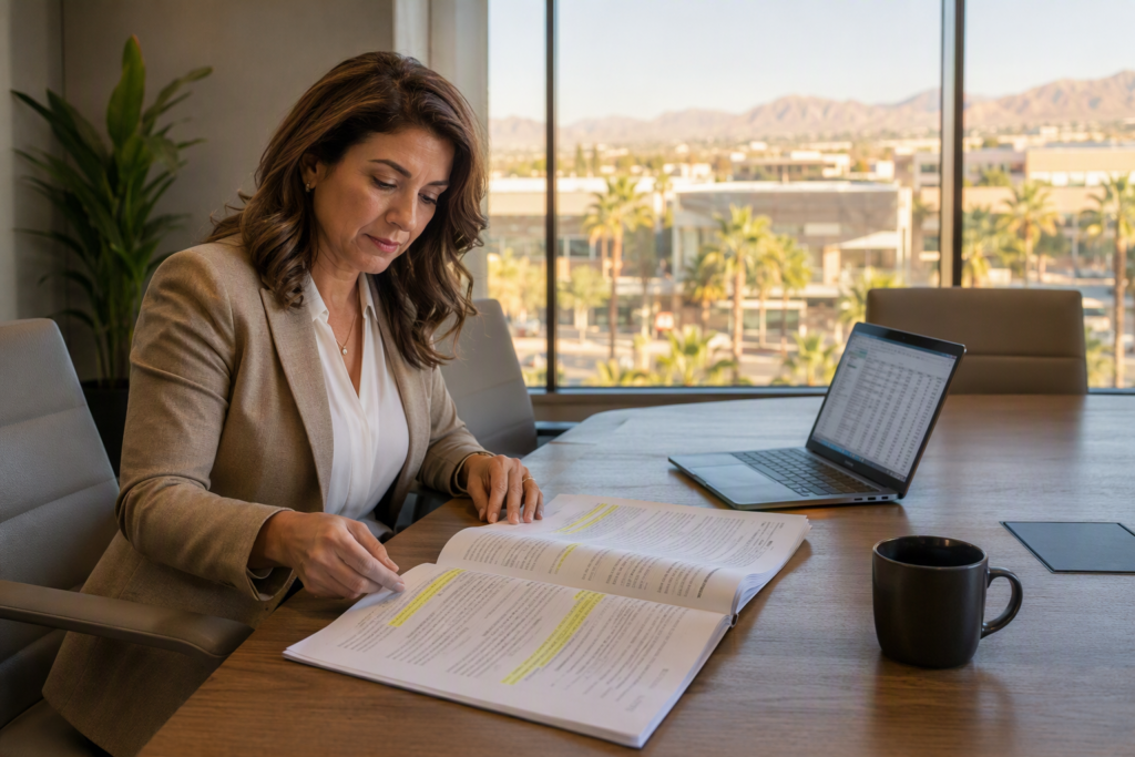 Building manager in Phoenix AZ reviewing a commercial elevator service contract to understand how repair pricing and coverage tiers are determined