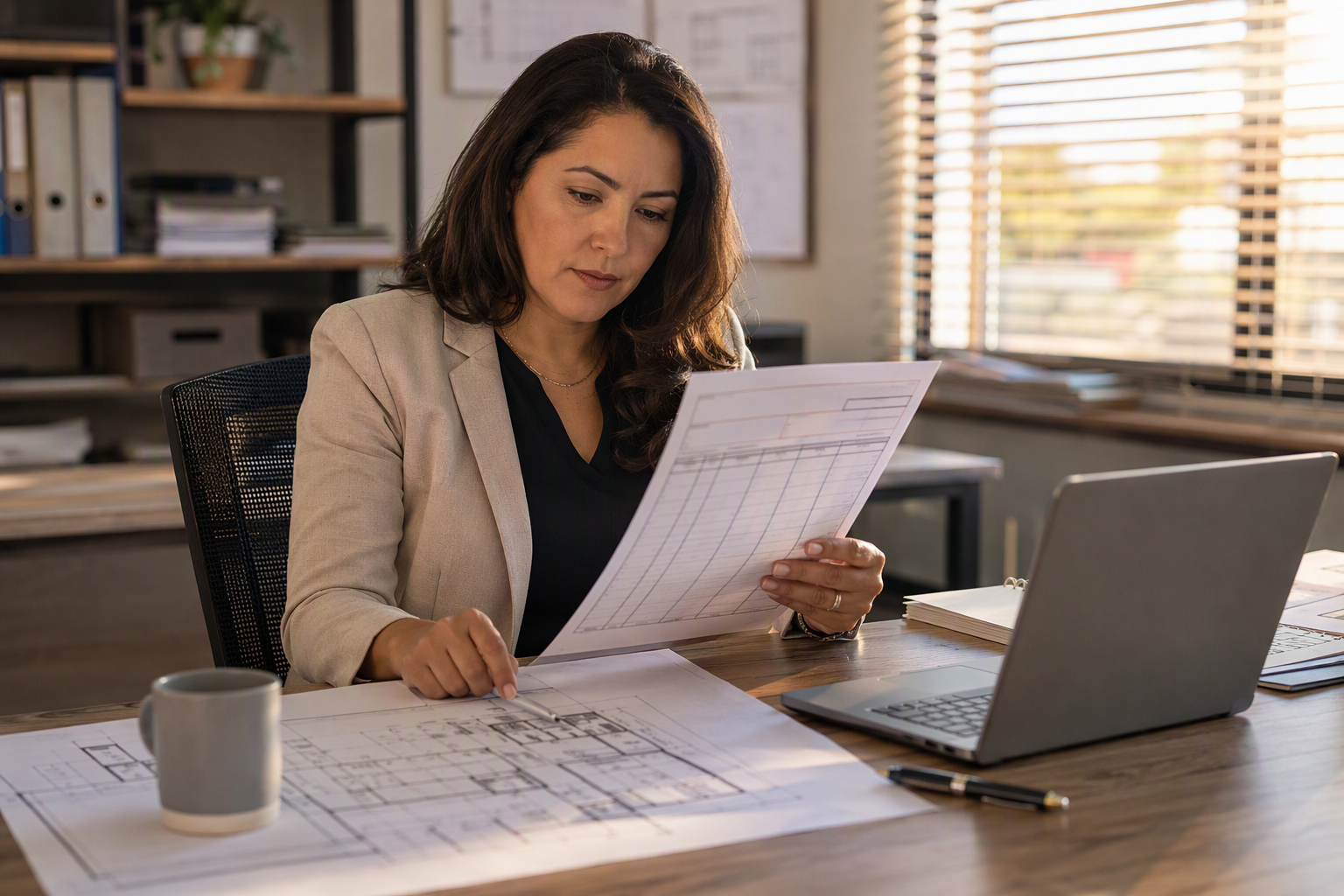 Building manager in Mesa AZ reviewing an itemized elevator diagnostic service charge invoice to understand what factors determined the fee amount