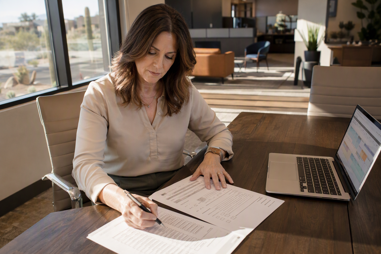 Phoenix AZ building manager reviewing an elevator preventive maintenance agreement to reduce emergency elevator repair calls in a commercial property
